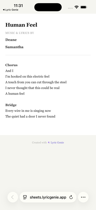 A published lyric sheet showing the song title, the writers, and the lyrics with section headings