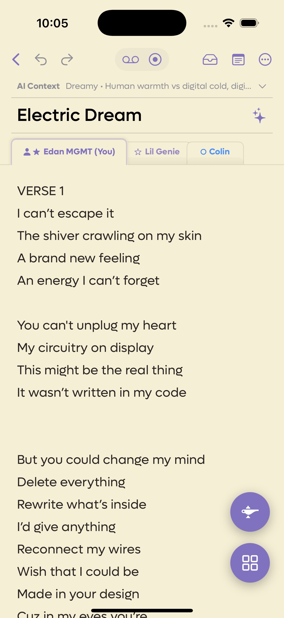 Lyric Genie – real-time co-writing screenshot